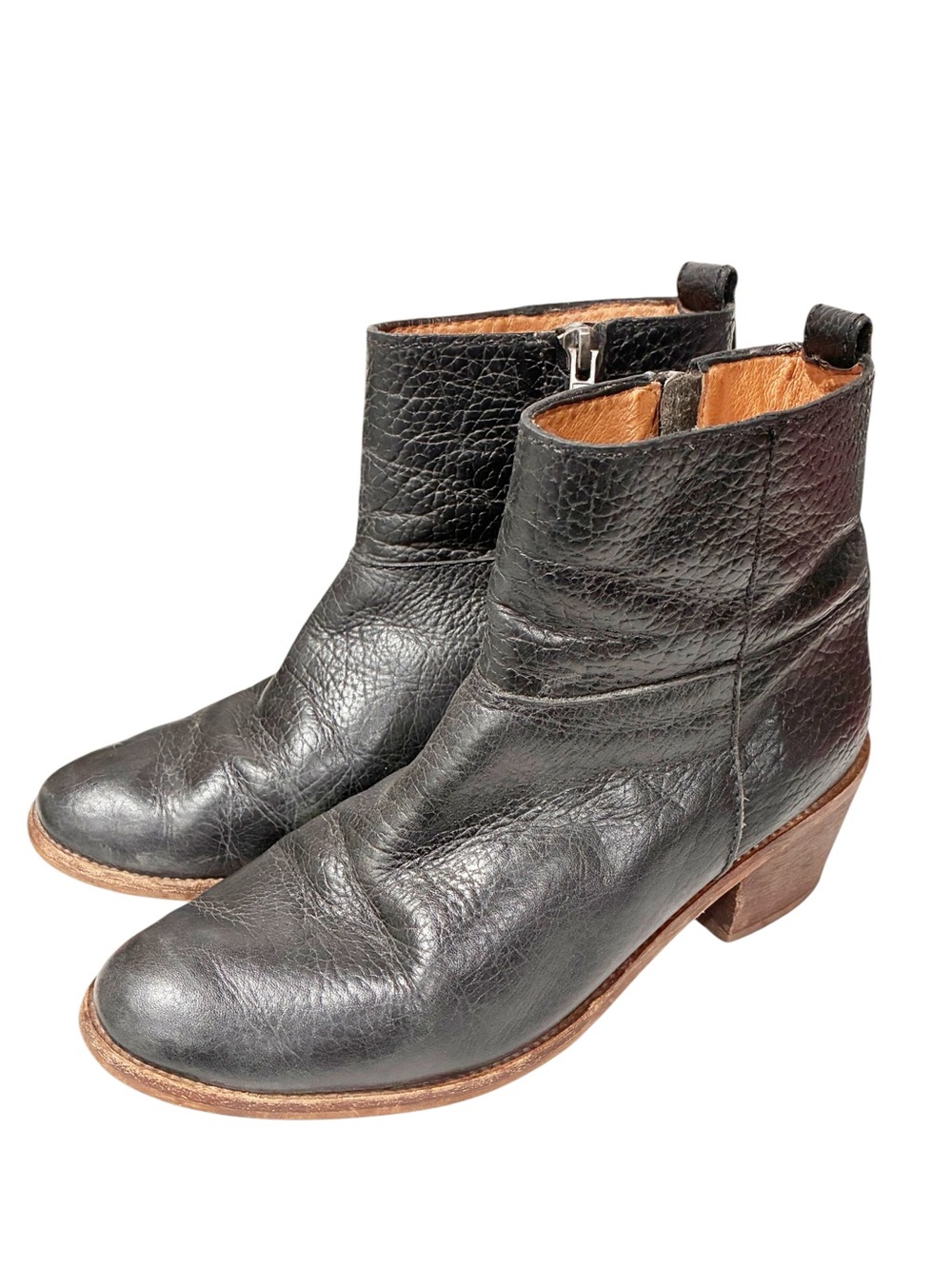 Madewell The Perrie Leather Ankle Boot Pebbled Black Side Zipper Size 7.5